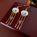 Lange goldene Ohrhänger im chinesischen Stil mit blauem Schmetterling und Ruyi-Motiv - 97# Ohrhaken-Gold
