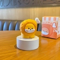 Cute yellow resin puppy figurine with fried chicken bucket hat and orange gift box - Crispy Chicken Leg Dog