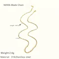 Detail view of 0.7mm thin 18K gold plated stainless steel snake chain showing 40+5cm length - Gold Blade Chain Necklace