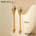Detail view of gold snake drop earrings with green zircon and 7.0cm length measurement - Snake Earrings-Gold-Green Zircon