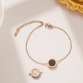 Minimalist 18K rose gold plated stainless steel bracelet with Roman numeral round pendants - Black And White Double Sided (902)