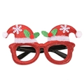 Detail of red glitter Christmas glasses frame with Santa hat design and white snowflake patterns - SDYJ-5-19 Double Christmas Hat