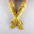Long golden stretch satin gloves for women, elegant opera length formal evening style - One Size / Banana Yellow