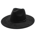 Cappello fedora classico in feltro nero a tesa larga con fascia in pelle e fibbia metallica - M (56-59cm) / Nero Pelle Scamosciata