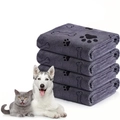Deep grey microfiber pet towels with bone and paw prints, 4-pack stack for cats and dogs - Grey Floral