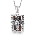 Retro stainless steel necklace featuring shield pendant with winged skull and dagger design - Winged Skull and Dagger Style (KP44399-BD)