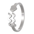 Silver Aquarius zodiac ring featuring an open adjustable band with a heart and wave motif - Adjustable Open / Aquarius / Steel