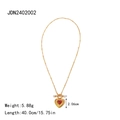 Collana in acciaio inossidabile placcato oro 18k con pendente a cuore in agata rossa - Stile Ciondolo Cuore Rosso Perla (JDN2402002)