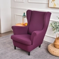 Elastic purple wingback chair cover for single armchair protector in modern home setting - Season Purple