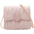 Borsa a tracolla rosa trapuntata per bambina con fibbia a cuore e catena d'oro - Rosa