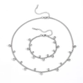 Zilveren sieradenset met schakelkettingen en ronde zirkonia hangers van staal - Zilveren Set met Zirconia (T601-T602)