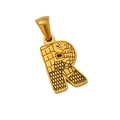 Polished golden titanium steel letter R pendant necklace with textured bark finish - R-Single Pendant