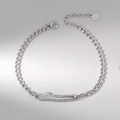 Silver minimalist bracelet with branch texture bar and Cuban chain for couples - Men's Branch Bracelet