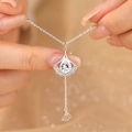 Collier en argent S925 feuille de ginkgo avec zircon goutte et pendentif à franges - Style de Gland de Feuille de Ginkgo (A3776) / Argent 925 / Argenté