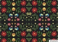 Folk art style nail stickers with colorful flowers and birds on black background WG4025 - WG4025