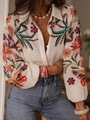 Women's cream long sleeve floral print blouse with bohemian vibrant flower patterns - S / Off White
