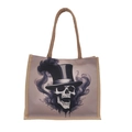 Japanese style canvas tote bag featuring skull illustration and thick rope handles - Purple Smoke Skull Style