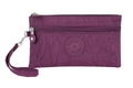 Compact purple nylon phone pouch featuring double zipper compartments and wrist strap - Purple