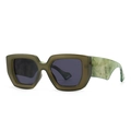 Modern oversized olive green sunglasses with marble textured temples and dark grey lenses - Tan Black Grey