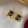 Orecchini in argento 925 con pietre verdi e nappe a goccia d'acqua dorate in stile retrò - Oro Verde