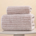 Soft coral fleece towel set in coffee brown with white stripes and thick texture - Narrow Stripe Style / Towel (35*75cm) / Brown
