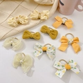 Cute brown cartoon bow hair ties set with corduroy and floral patterns for children - Lemon Yellow 10Pcs Set