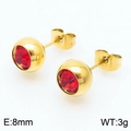 Titanium steel stud earrings in golden finish with 8mm red zircon stones - Gold Red Earrings(KE108890-KFC)