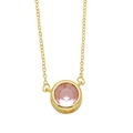 Minimalist gold necklace featuring a round pink zircon pendant on a white background - Pink