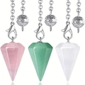 Three hexagonal crystal pendants in rose quartz, green jade, and white stone with silver chain - 3Pcs Set (Rose Quartz, Aventurine, White Crystal)