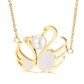 Elegant gold double swan necklace with white shell inlay and luminous round pearl - Double Swan Pearl Style (KN25250-K)