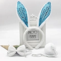 Three-piece bunny set with blue sequin plush ears, matching bow tie, and soft round tail - Blue Sequin