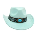 Turquoise blue western cowboy hat with vintage turquoise gemstone and floral embroidery - Turquoise [Wide Leather Embroidery]