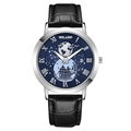 Orologio da uomo con quadrante terra blu, cassa argento e cinturino in pelle nera - Quadrante Blu Cassa Argento Cinturino Nero