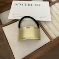 Punk style golden metal ponytail cuff with horizontal texture and black elastic hair tie - 7# Gold Brushed Arc