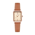 Montre à quartz carrée avec boîtier or rose, cadran champagne et bracelet cuir - Bracelet Marron