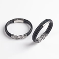 Ensemble de deux bracelets pour homme en cuir PU tressé noir avec charmes infini argentés - Nouvel Acier Inoxydable Simple / Noir