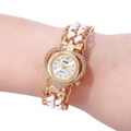 Gold heart-shaped ladies watch with white braided strap and rhinestone bezel - White Heart Style (A6)