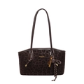Bruine tote bag met luipaardprint, gouden bedels en dunne schouderbanden - koffiekleur