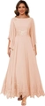 Elegant apricot chiffon gown with floral lace appliques and sequin round neckline - Flesh Pink / US size 2 (S)