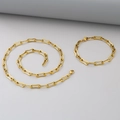 Golden stainless steel jewelry set featuring a rectangle link necklace and matching bracelet - Gold-Style 4 (6mm)