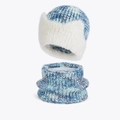 Winter knitted hat and neck gaiter set in blue and white mixed wool for warm ear protection - Blue