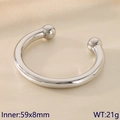 Polished silver stainless steel open C-shape bangle with sphere ends, inner diameter 59x8mm - Ball End Open Steel Color (KB188547-GC) / Inner 59x8mm/21g