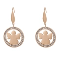 Rose gold dangle earrings featuring angel silhouette and sparkling crystal border - Rose Gold Angel Style (KE79918-GC)