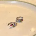 Silver hoop earrings with five round rainbow colored gemstones for a stylish look - A1015 Silver Multi-color Gem Hoop