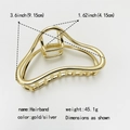 Detailed dimensions of the gold metal hair claw clip with size and weight specs - No.15 Gold Rectangular Hollow