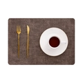 Brown rectangular leather placemat with linen texture featuring golden cutlery - Rectangle / Rectangular Coffee