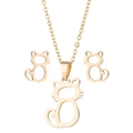 Golden stainless steel jewelry set featuring hollow cat pendant necklace and stud earrings - Gold