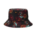 Black bucket hat featuring vibrant Chinese dragon and red flower prints for summer - M (56-58cm) / Chinese Dragon and Flowers (03)