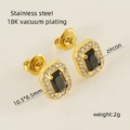 Double-layered 18K gold plated stainless steel stud earrings with black zircon stone - Square / Black Zirconia