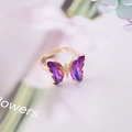 Detalle de anillo de mariposa con cristal degradado púrpura y acabado dorado - Abierto Ajustable / 5# Púrpura Oscuro